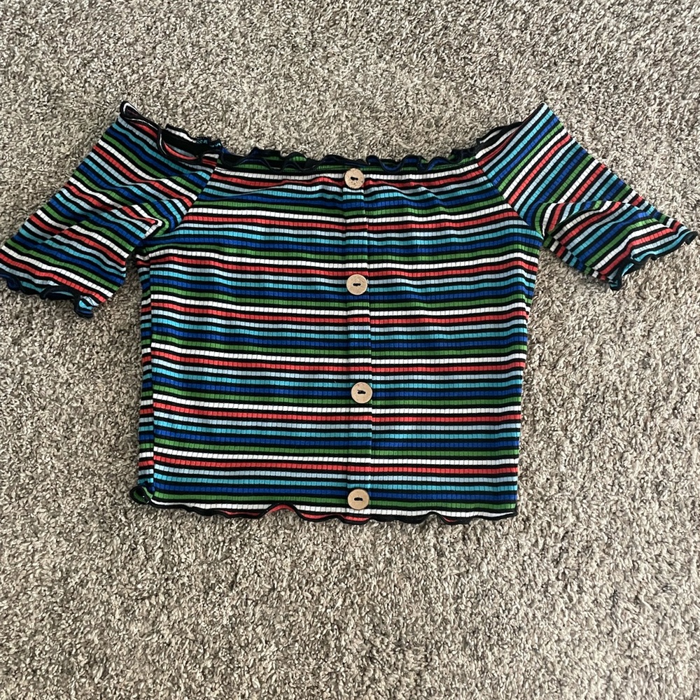off the shoulder striped cropped top